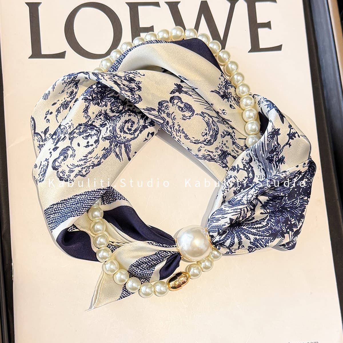 Белое жемчужное ожерелье с магнитной пряжкой, узкий длинный шелковый шарф для ушей, женский шарф на шею с рубашкой, тонкий...