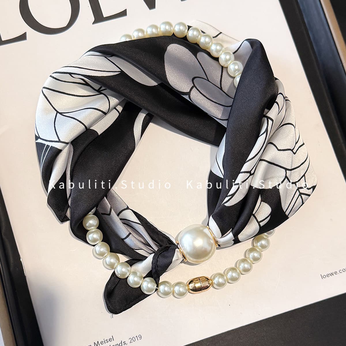 Белое жемчужное ожерелье с магнитной пряжкой, узкий длинный шелковый шарф для ушей, женский шарф на шею с рубашкой, тонкий...