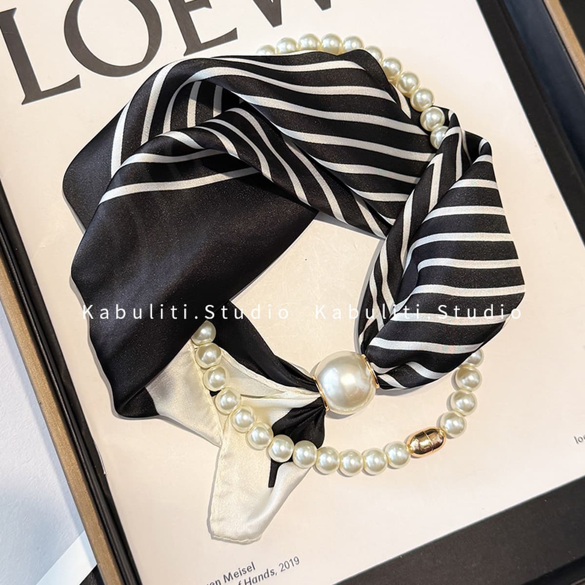 Белое жемчужное ожерелье с магнитной пряжкой, узкий длинный шелковый шарф для ушей, женский шарф на шею с рубашкой, тонкий...