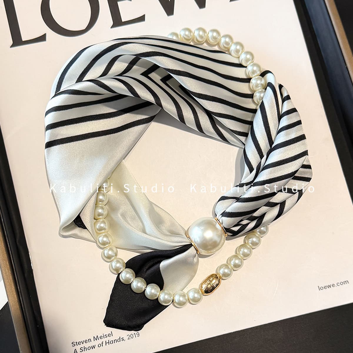 Белое жемчужное ожерелье с магнитной пряжкой, узкий длинный шелковый шарф для ушей, женский шарф на шею с рубашкой, тонкий...