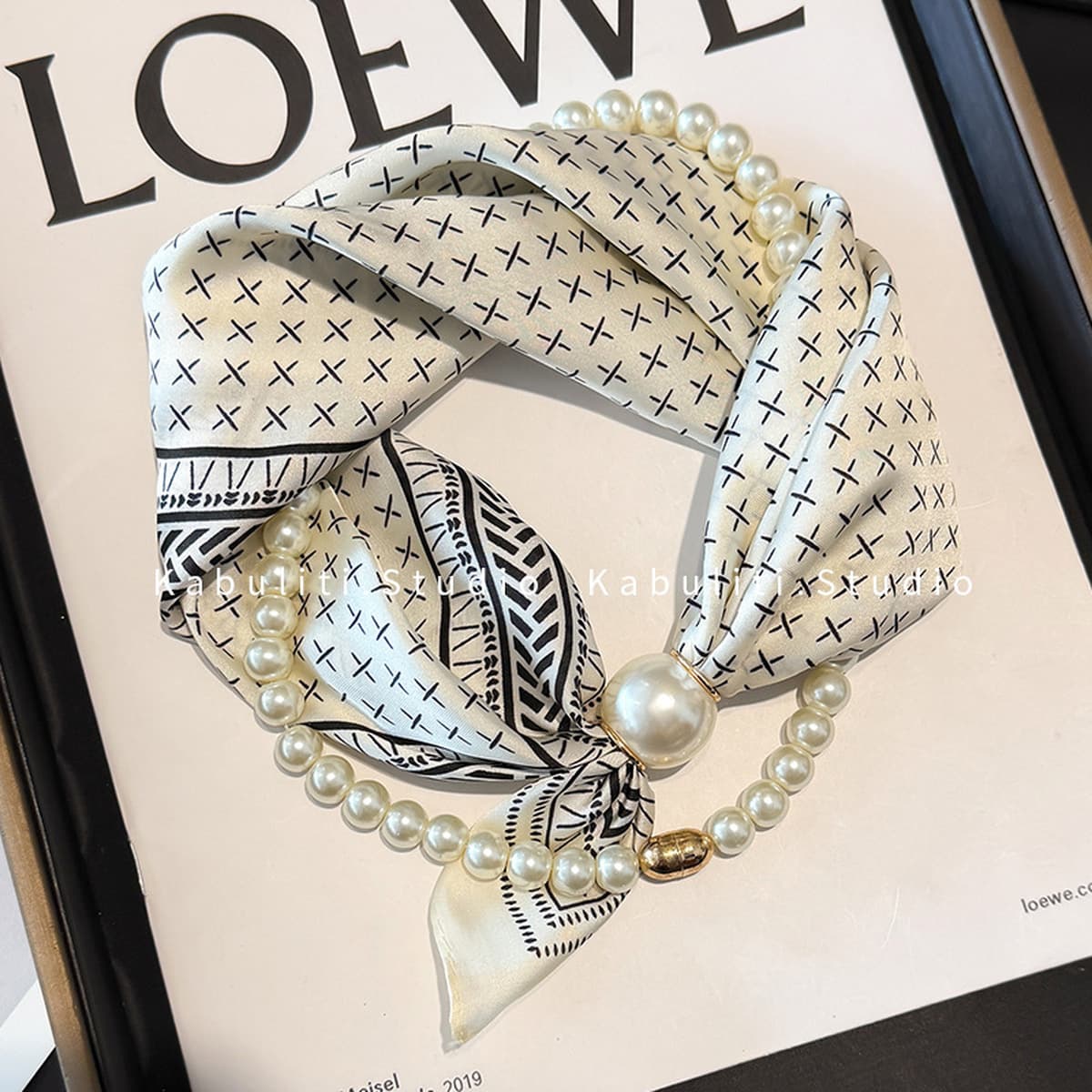 Белое жемчужное ожерелье с магнитной пряжкой, узкий длинный шелковый шарф для ушей, женский шарф на шею с рубашкой, тонкий...