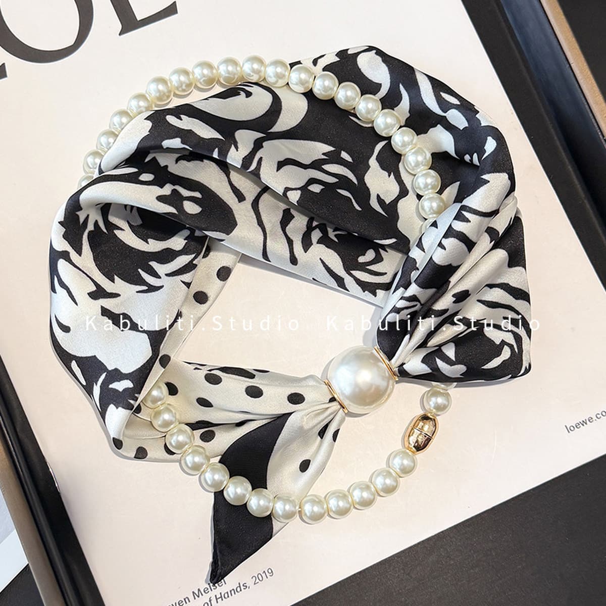 Белое жемчужное ожерелье с магнитной пряжкой, узкий длинный шелковый шарф для ушей, женский шарф на шею с рубашкой, тонкий...