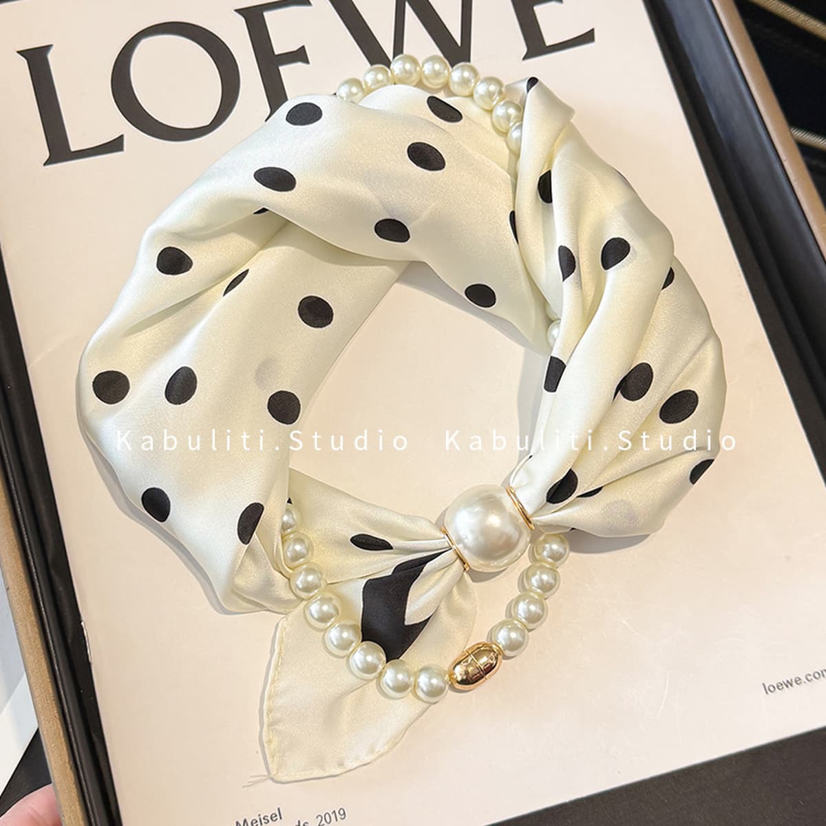 Белое жемчужное ожерелье с магнитной пряжкой, узкий длинный шелковый шарф для ушей, женский шарф на шею с рубашкой, тонкий...