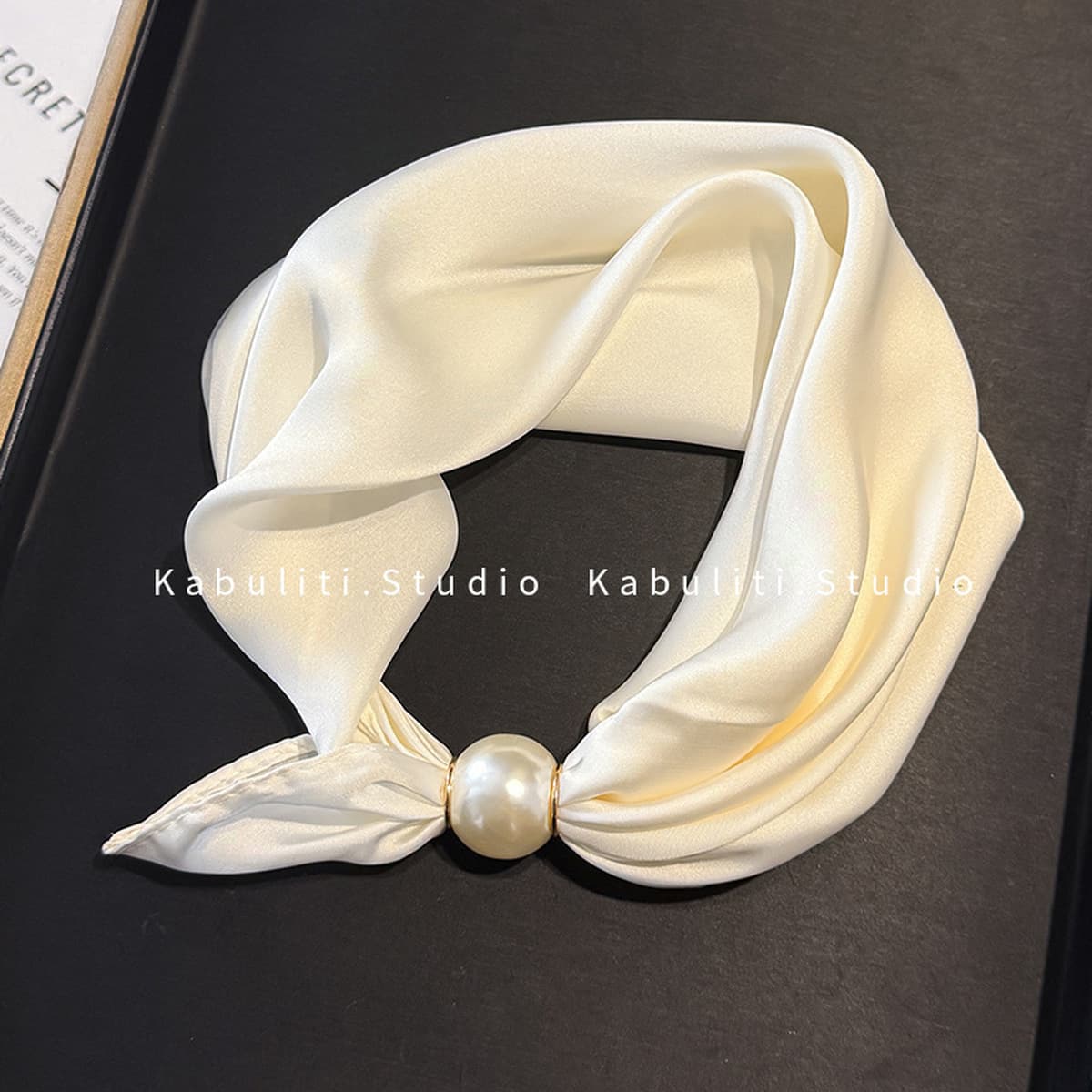 Белое жемчужное ожерелье с магнитной пряжкой, узкий длинный шелковый шарф для ушей, женский шарф на шею с рубашкой, тонкий...