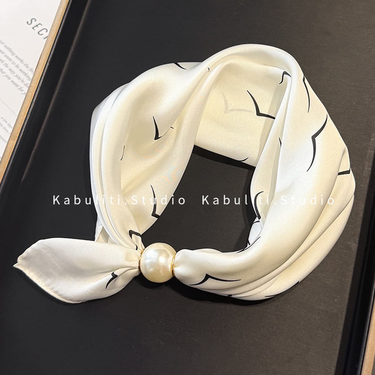 Белое жемчужное ожерелье с магнитной пряжкой, узкий длинный шелковый шарф для ушей, женский шарф на шею с рубашкой, тонкий...