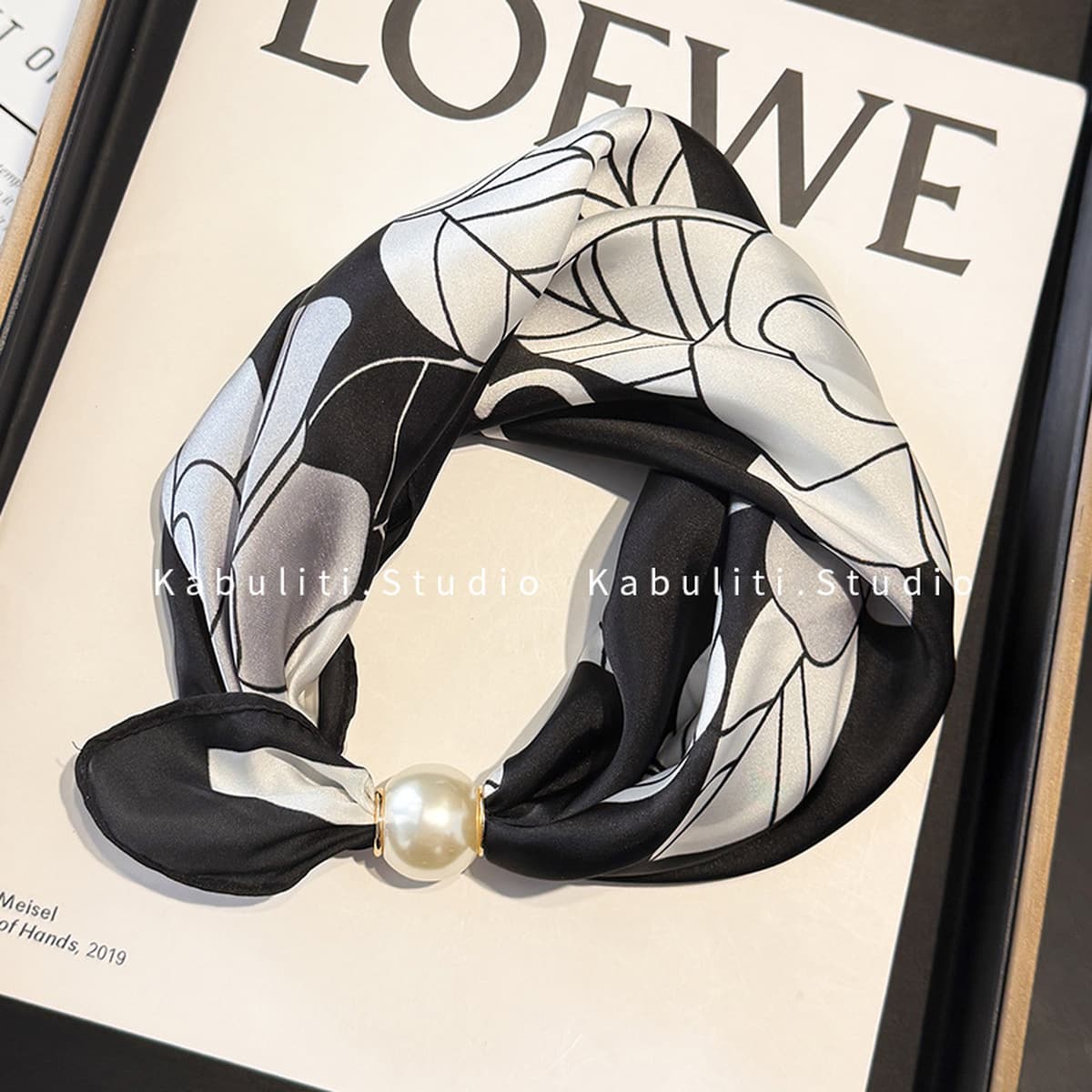 Белое жемчужное ожерелье с магнитной пряжкой, узкий длинный шелковый шарф для ушей, женский шарф на шею с рубашкой, тонкий...