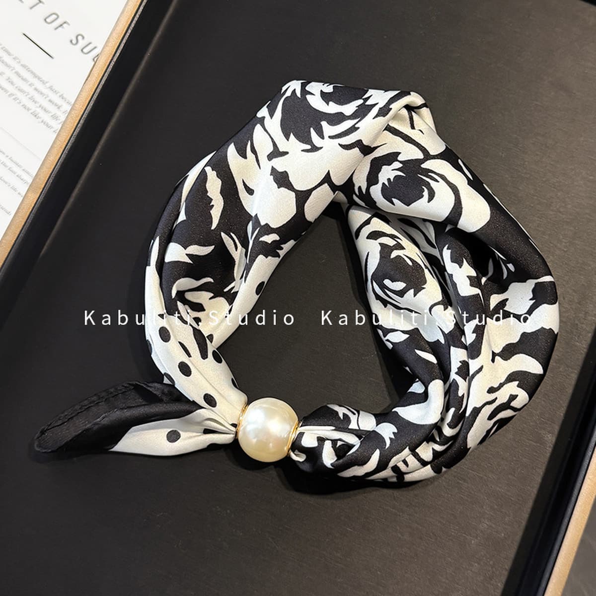 Белое жемчужное ожерелье с магнитной пряжкой, узкий длинный шелковый шарф для ушей, женский шарф на шею с рубашкой, тонкий...