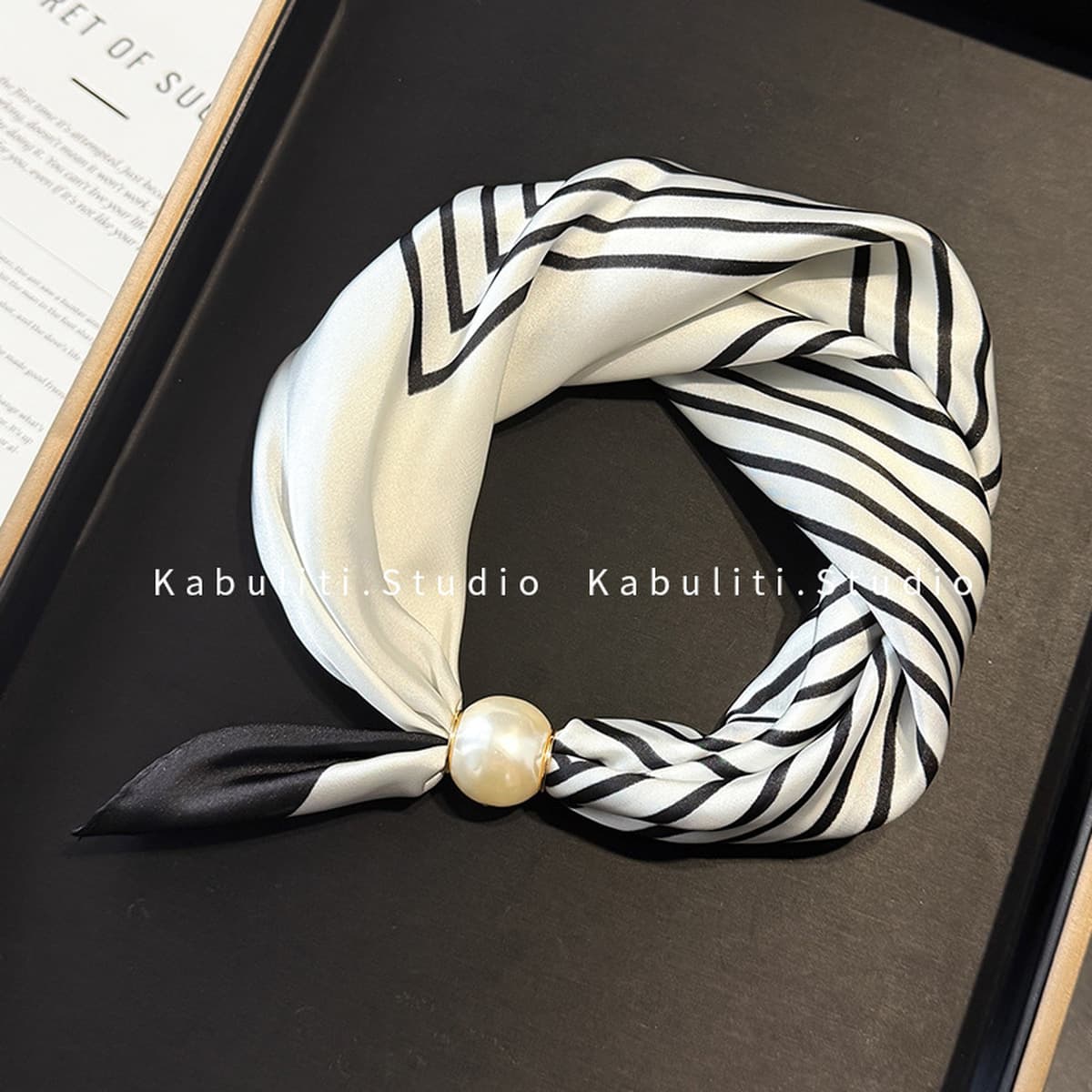 Белое жемчужное ожерелье с магнитной пряжкой, узкий длинный шелковый шарф для ушей, женский шарф на шею с рубашкой, тонкий...