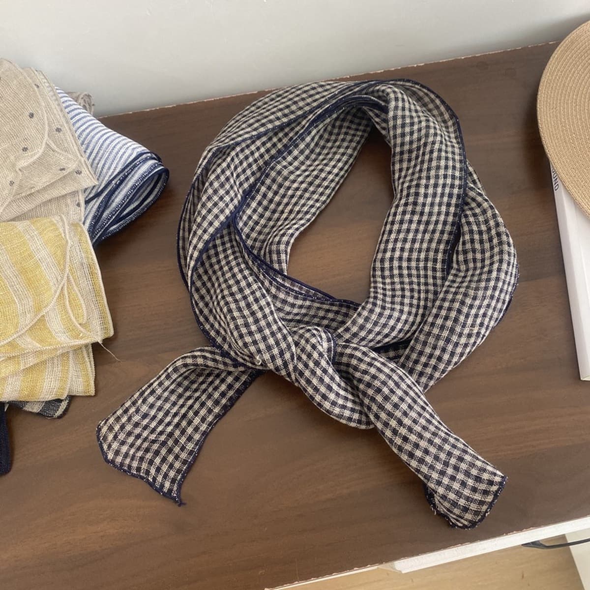 100% льняной шелковый шарф женский японский узкий вариант маленький длинный шарф дикий художественный ретро стримеры...