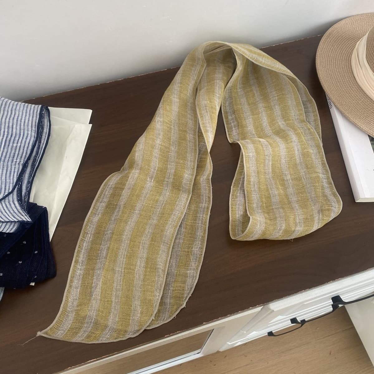 100% льняной шелковый шарф женский японский узкий вариант маленький длинный шарф дикий художественный ретро стримеры...