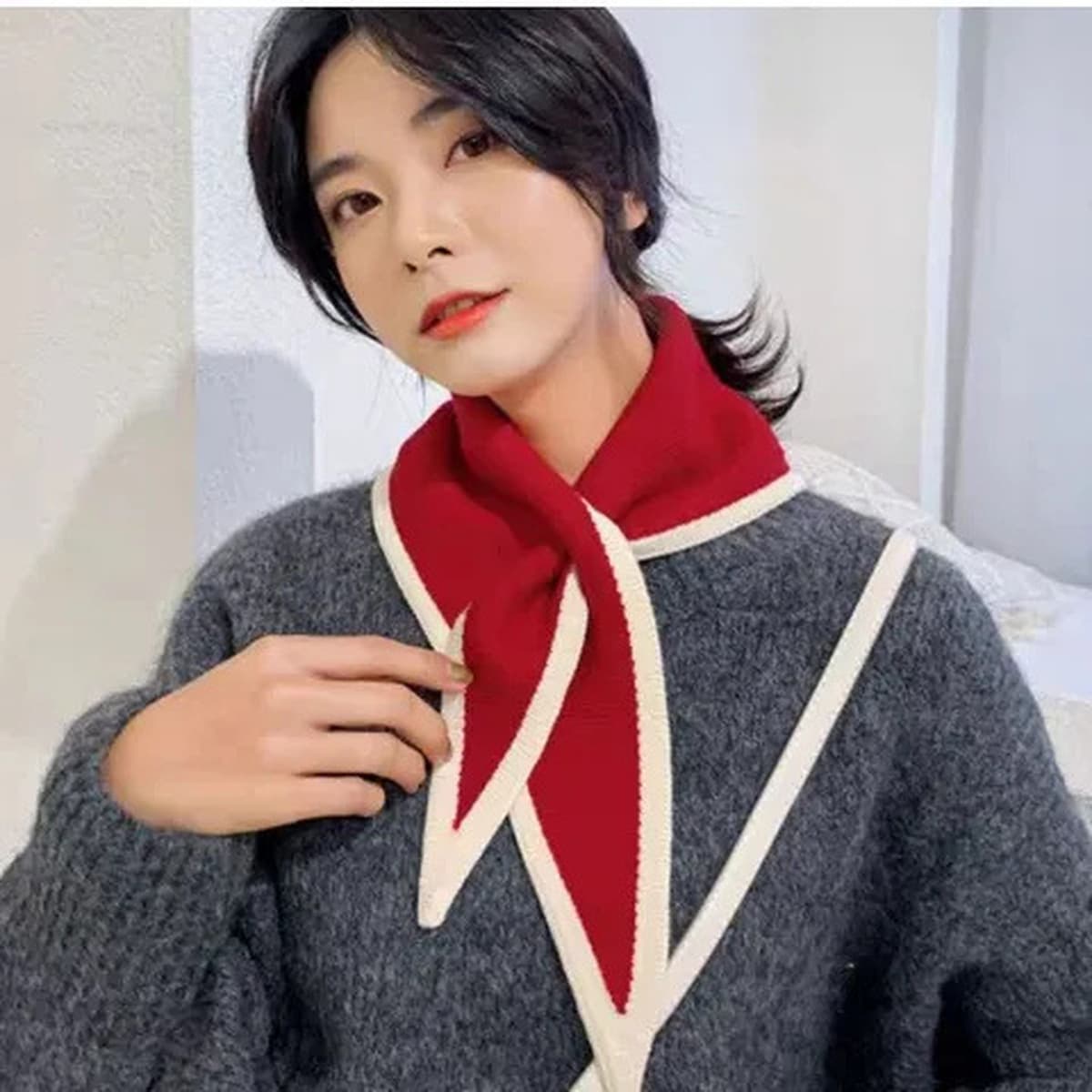 Корейский осенний и зимний шерстяной трикотажный шарф женский зимний чехол для шеи сладкий крест треугольный шарф теплый шарф