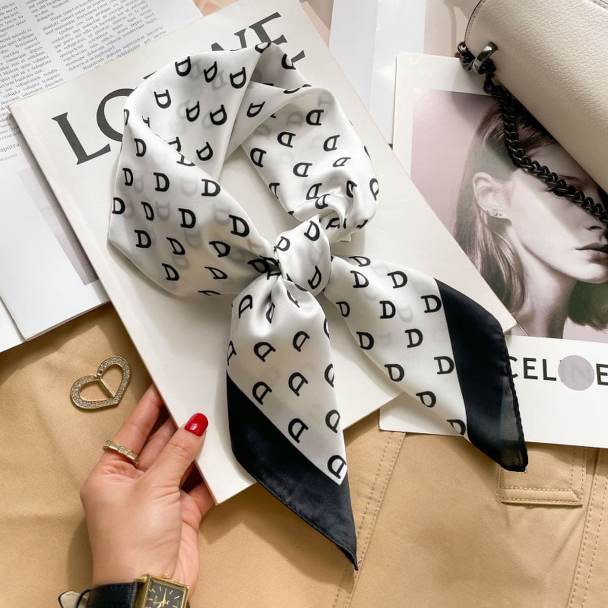 Элегантный атласный шарф с принтом головы лошади для женщин, высококачественный шелковый шарф-аксессуар.