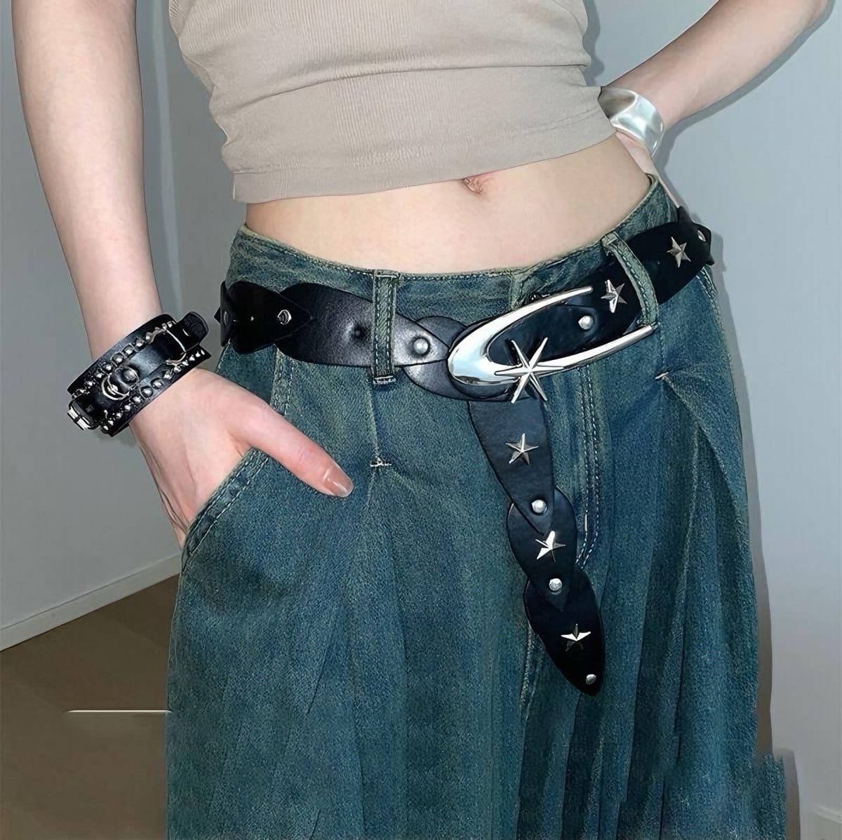 Широкий женский ремень с нишевой звездой в дизайнерском стиле, декоративный аксессуар для юбок, нишевый ремень, обтягивающий...