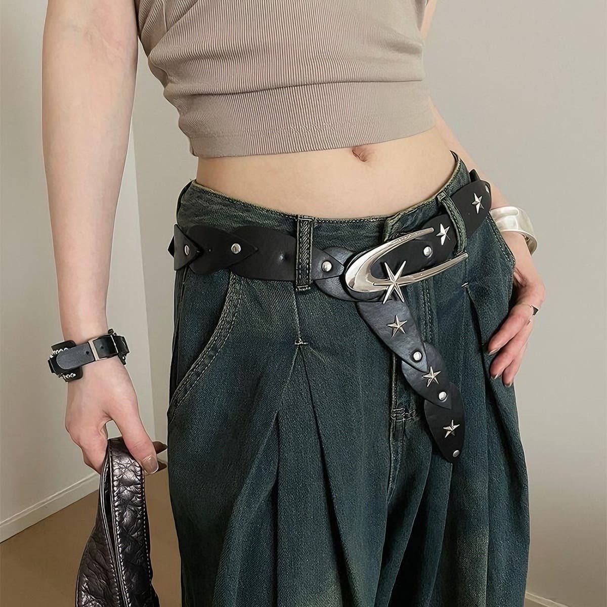 Широкий женский ремень с нишевой звездой в дизайнерском стиле, декоративный аксессуар для юбок, нишевый ремень, обтягивающий...