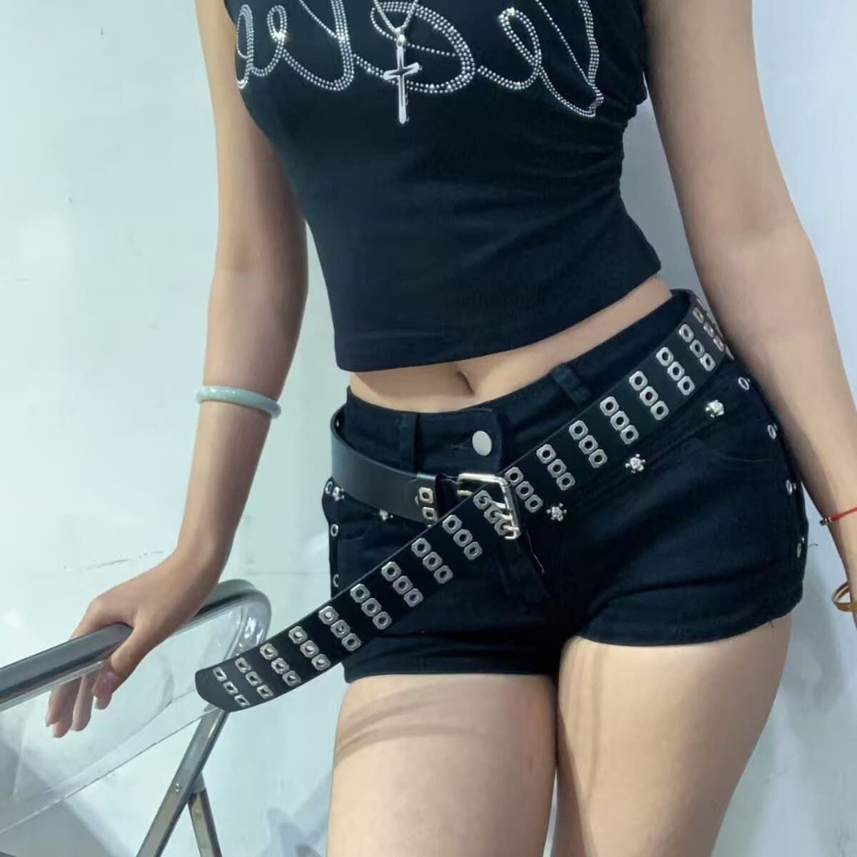 Черный ремень с заклепками в стиле Y2K, без перфорации, 2025, новый женский ремень, аксессуар для женщин, декоративный...