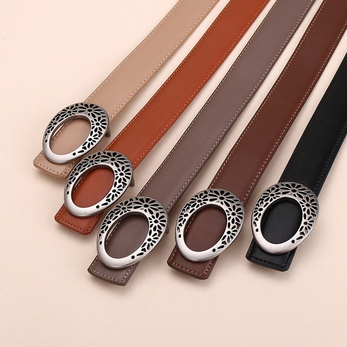 Женский ремень с овальным ажурным цветочным узором, кожаный, деловой, повседневный, простой, модный, универсальный, для...
