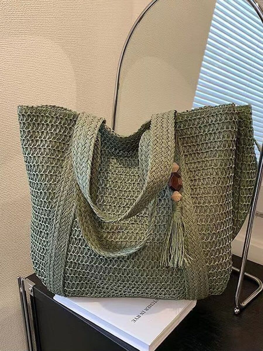 В наличии Новая стильная тканая одноцветная тканая сумка Модная сумка через плечо из бумажной веревки из соломы Персиковая...