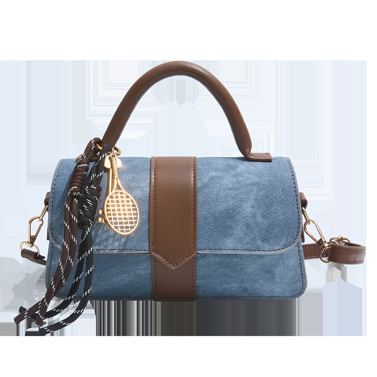 Джинсовая сумка через плечо 2025 года, весенняя, однотонная, повседневная, с подвеской, для города, маленькая квадратная...