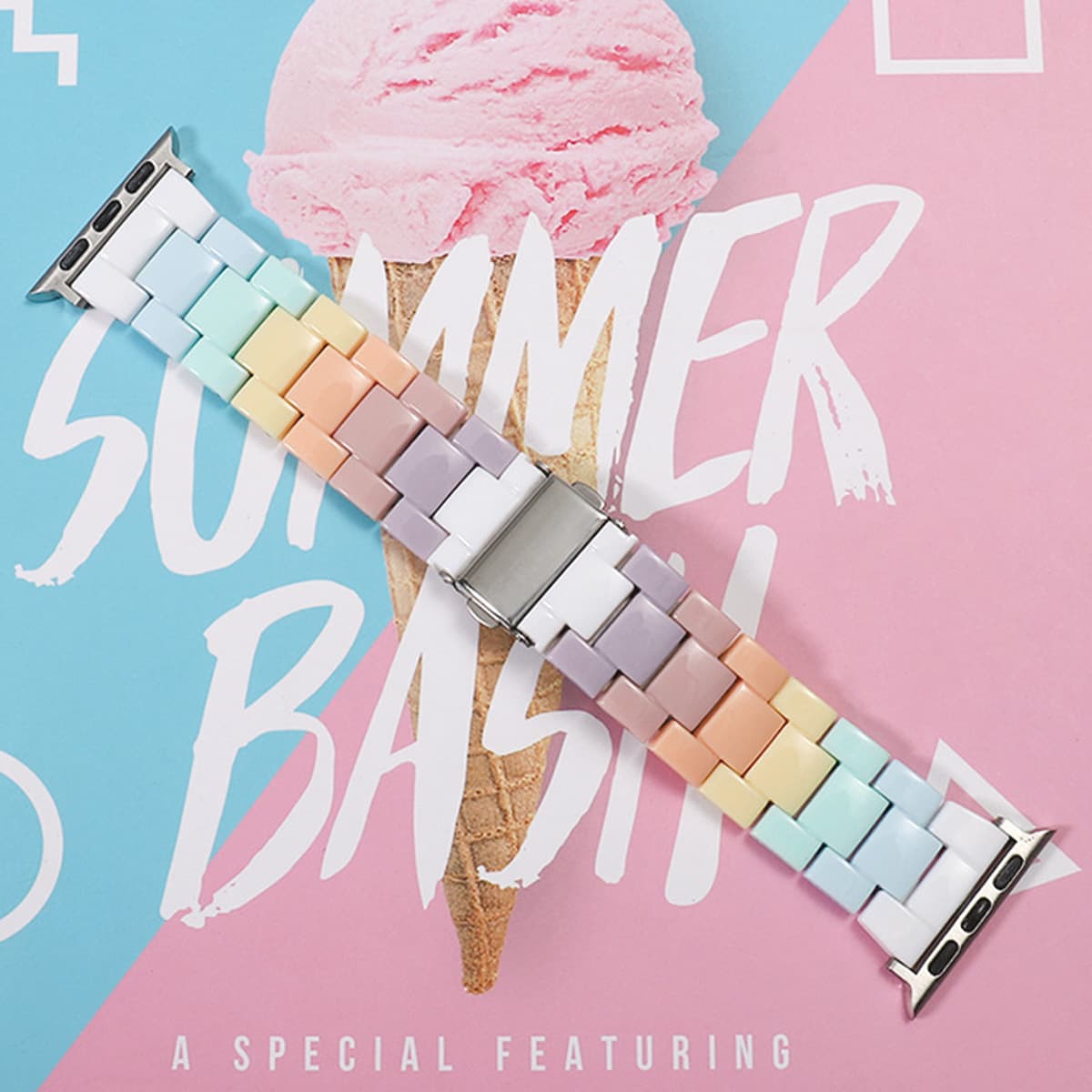 Подходит для ремешка для умных часов Apple 1-8 поколения Candy Color Resin Акриловый прозрачный радужный ремешок Прямой