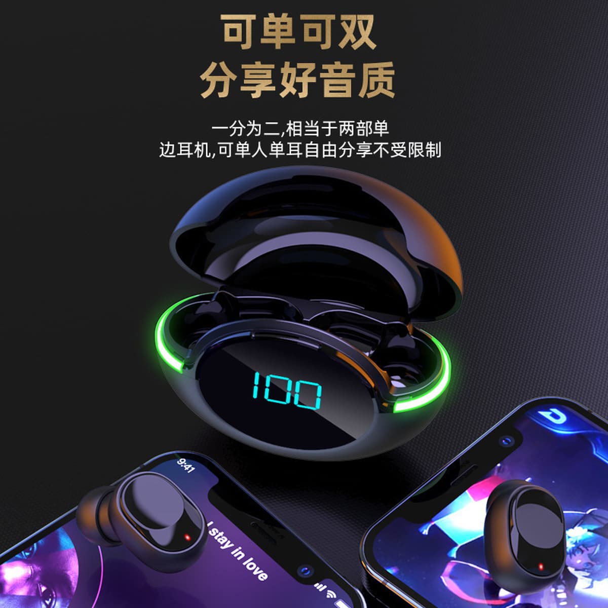 Беспроводная Bluetooth-гарнитура Y80 TWS Amazon трансграничный новый 5.1 цифровой дисплей вдыхаем для дыхания лампа с...
