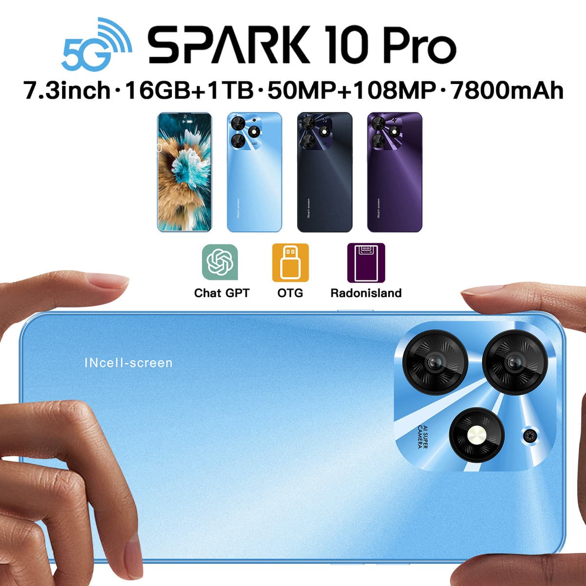 Кросс-граничный экспорт смартфона Spark10Pro с большим HD-экраном, глобальной поддержкой двух SIM-карт и двойным режимом...