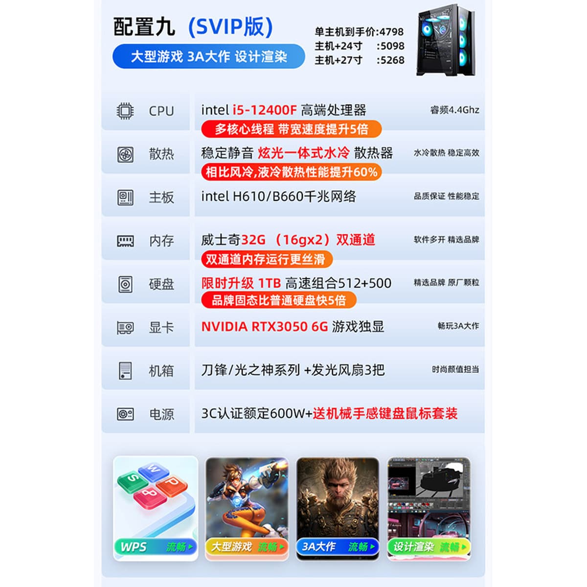 Комната с водяным охлаждением с видом на море с высокой игровой игровой киберспортивной офисной установкой