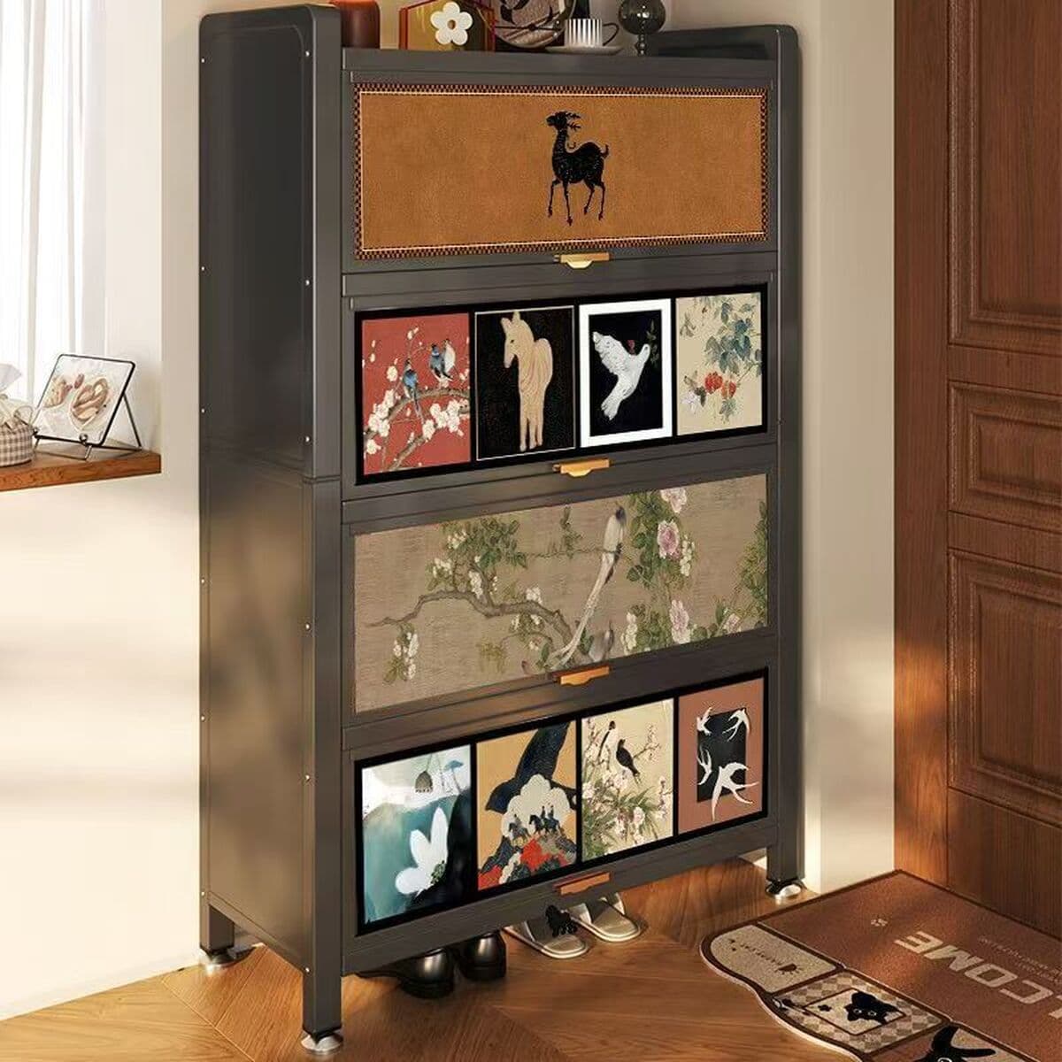 Стальной средний стиль дверной обувной шкаф домашний шкаф для хранения многослойный шкаф для хранения