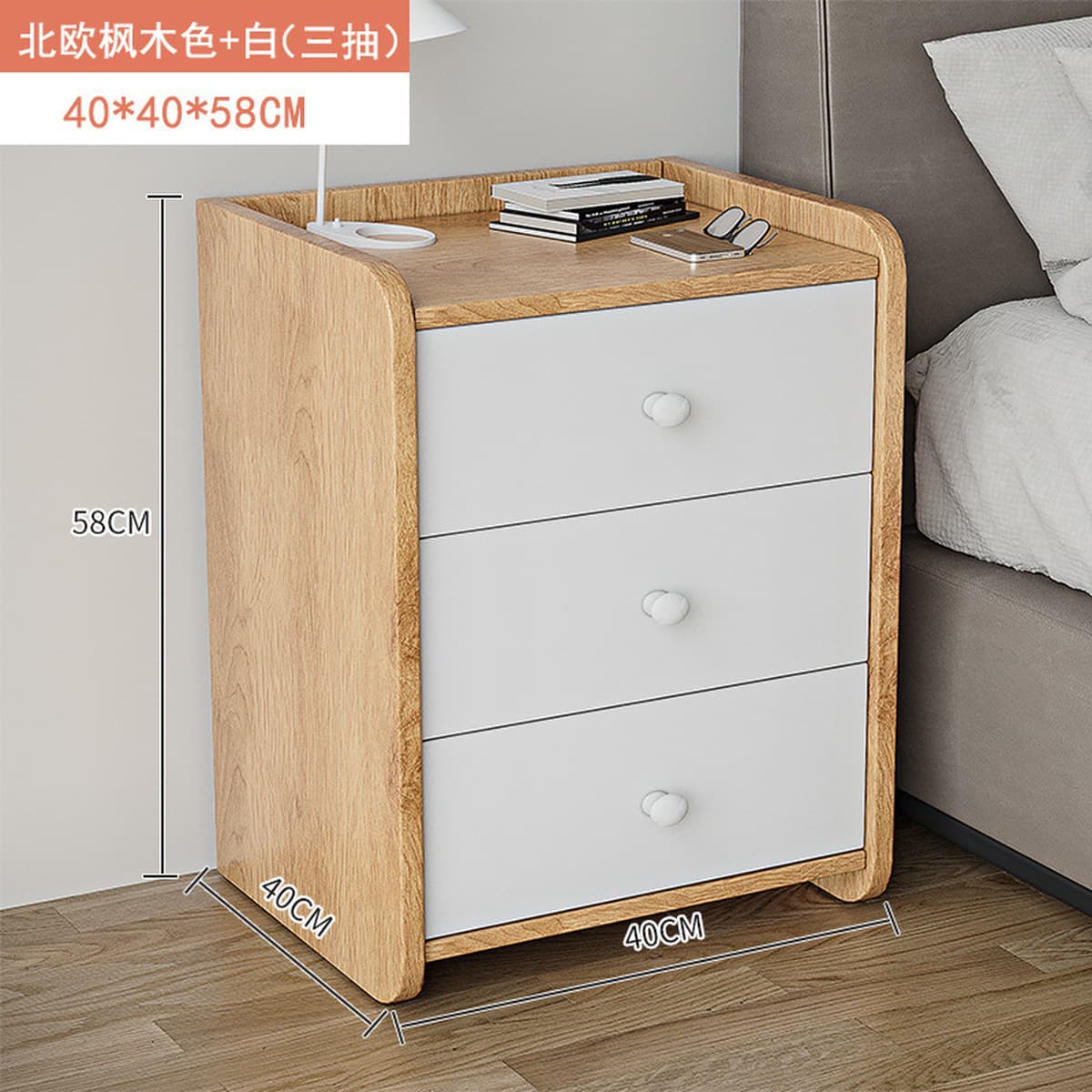 Простая ночная тумбочка в современной спальне