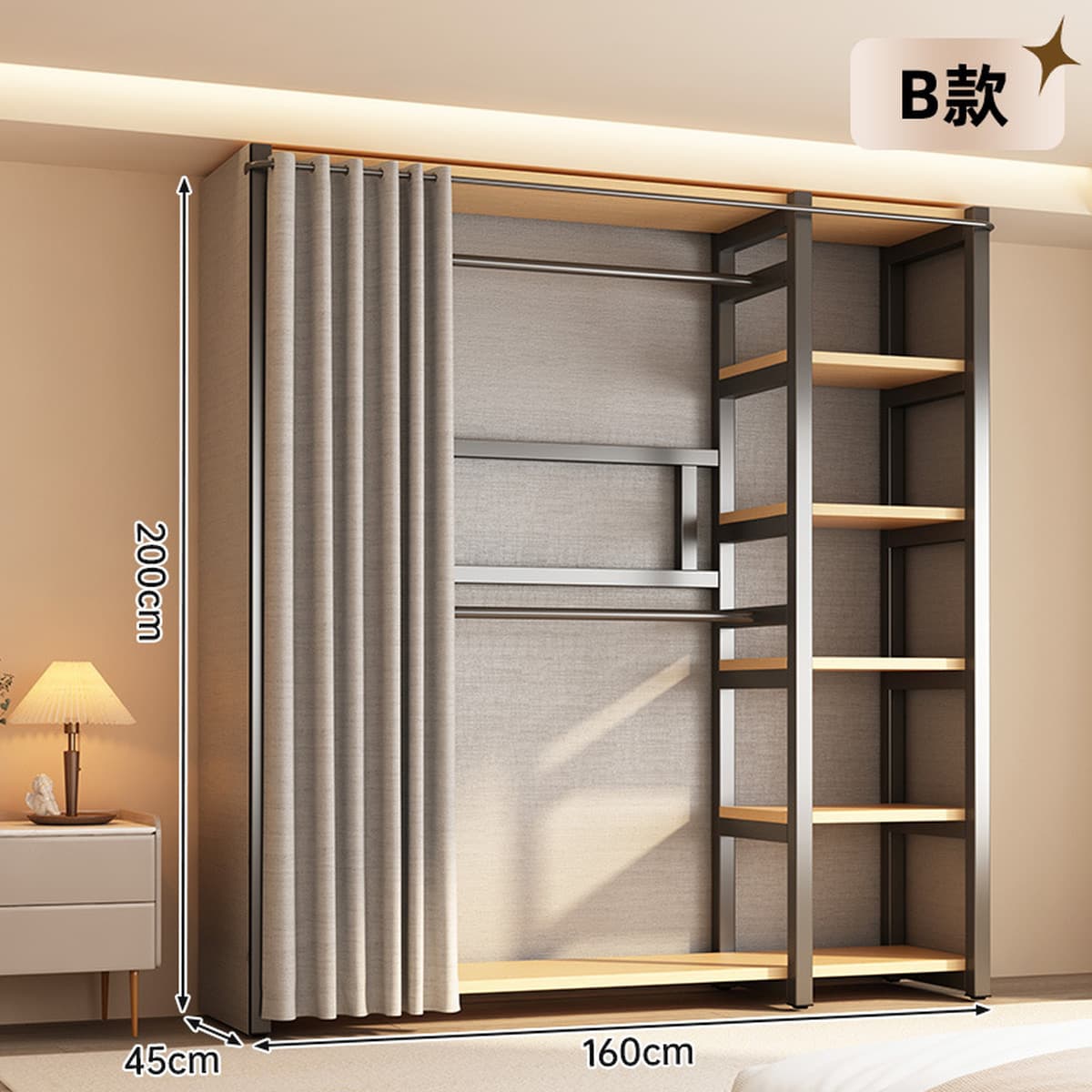 Открытый шкаф для дома, спальни, металлический каркас, гардеробная, стальной шкаф, новая горячая модель 2025 года для...