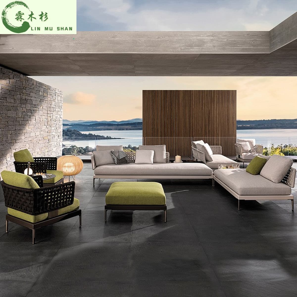 Открытый ротанговый диван Вилла Двор Досуг Тик Открытый Водонепроницаемый Солнцезащитный крем Мебель Сад Балкон Стул из...