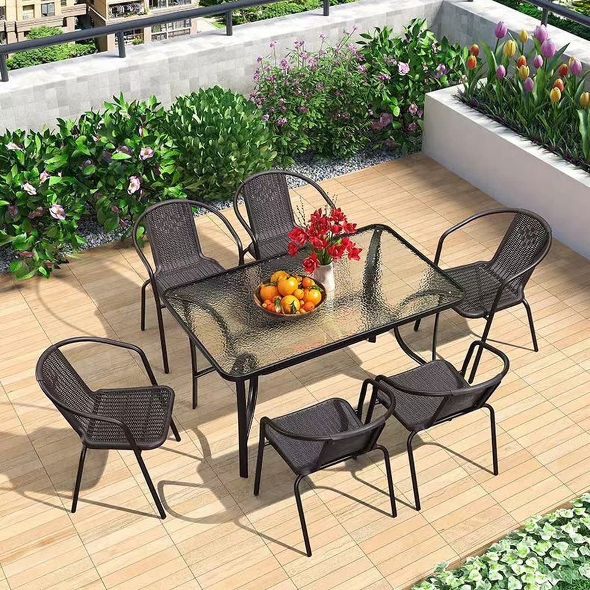 Кованые наружные столы и стулья, зонтики, открытый балкон, сад, ротанговые стулья, набор наружных столов и стульев, набор из...