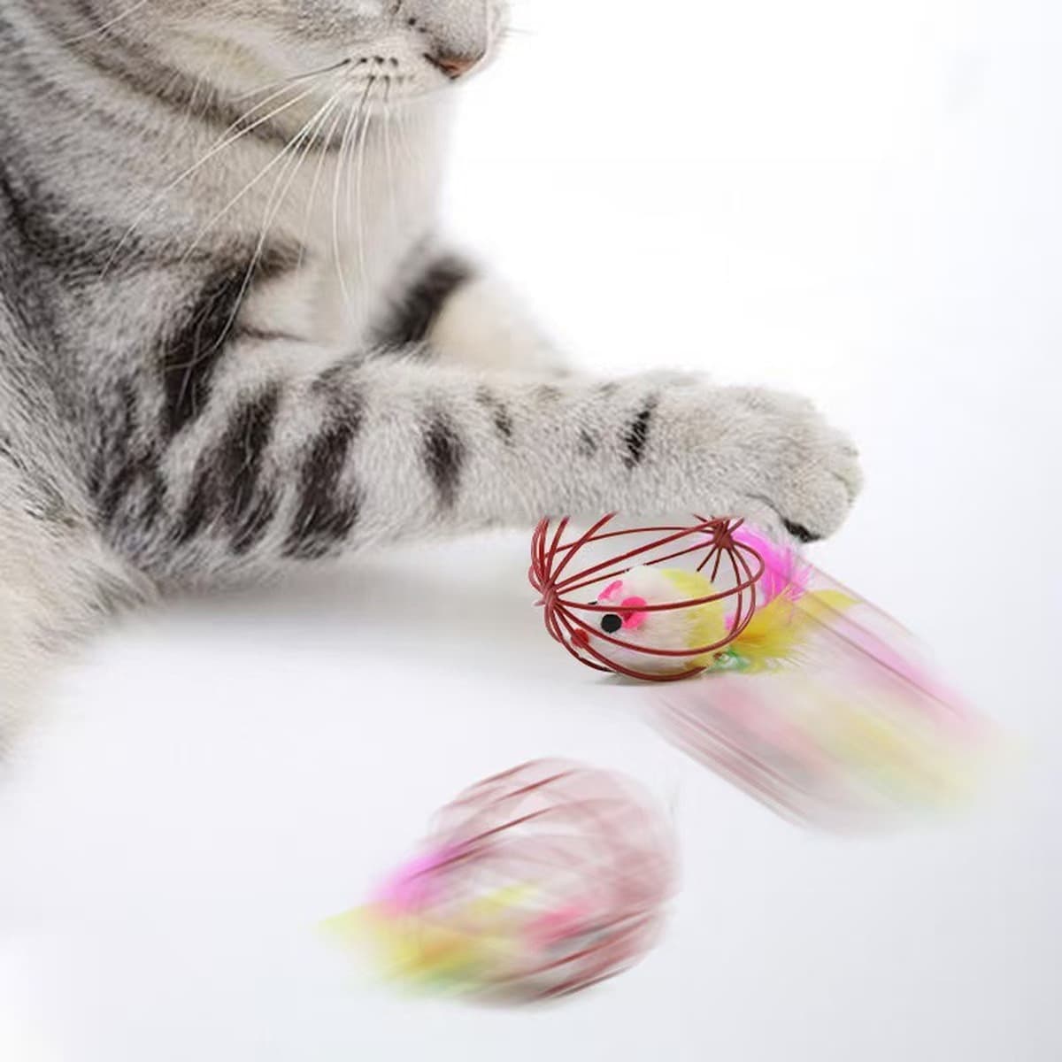 Животные Игрушки Животные Товары Оптовая Кошка Игрушки Мяч Красочная проволока Цветная плюшевая клетка для мыши 6 см