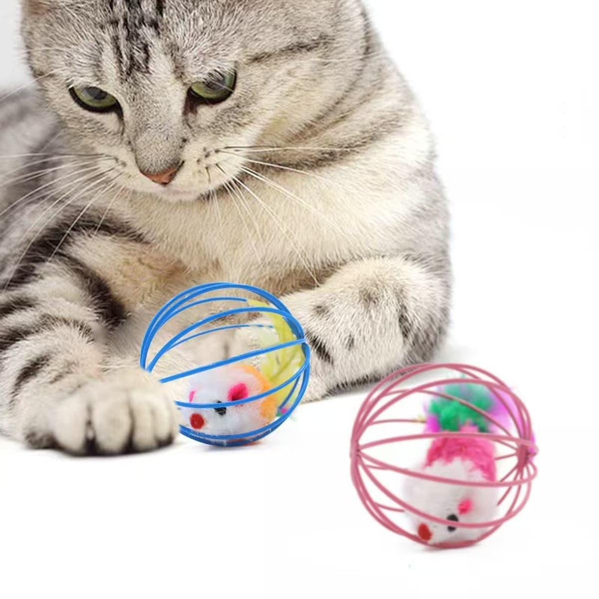 Животные Игрушки Животные Товары Оптовая Кошка Игрушки Мяч Красочная проволока Цветная плюшевая клетка для мыши 6 см