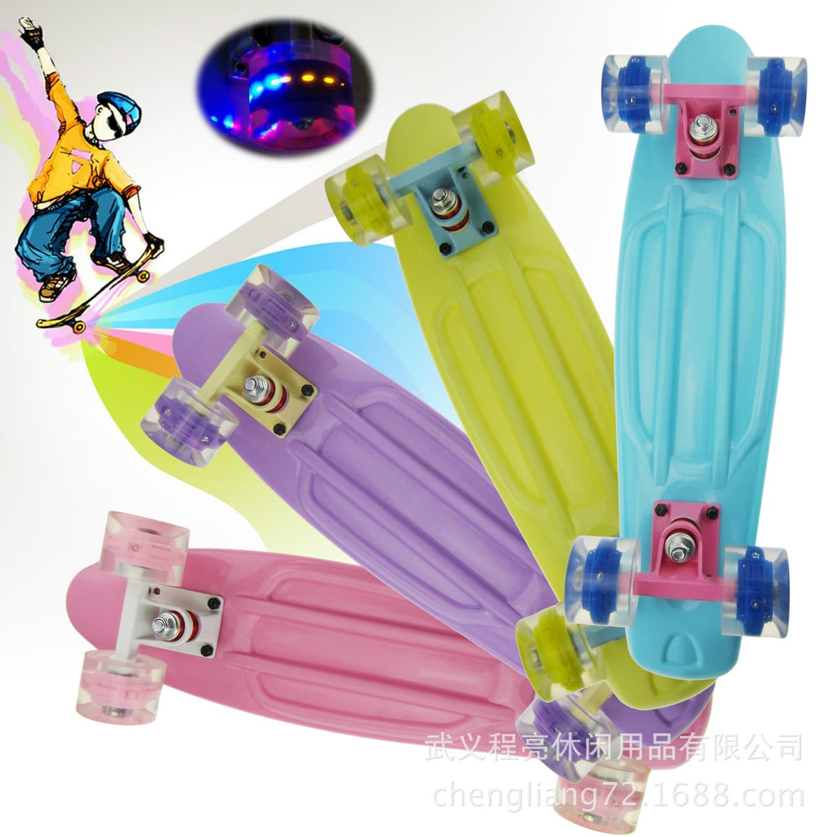 Четыре колеса LED вспышка колесо скейтборд маленькая рыба доска Детский скутер дорога пешком завод оптом