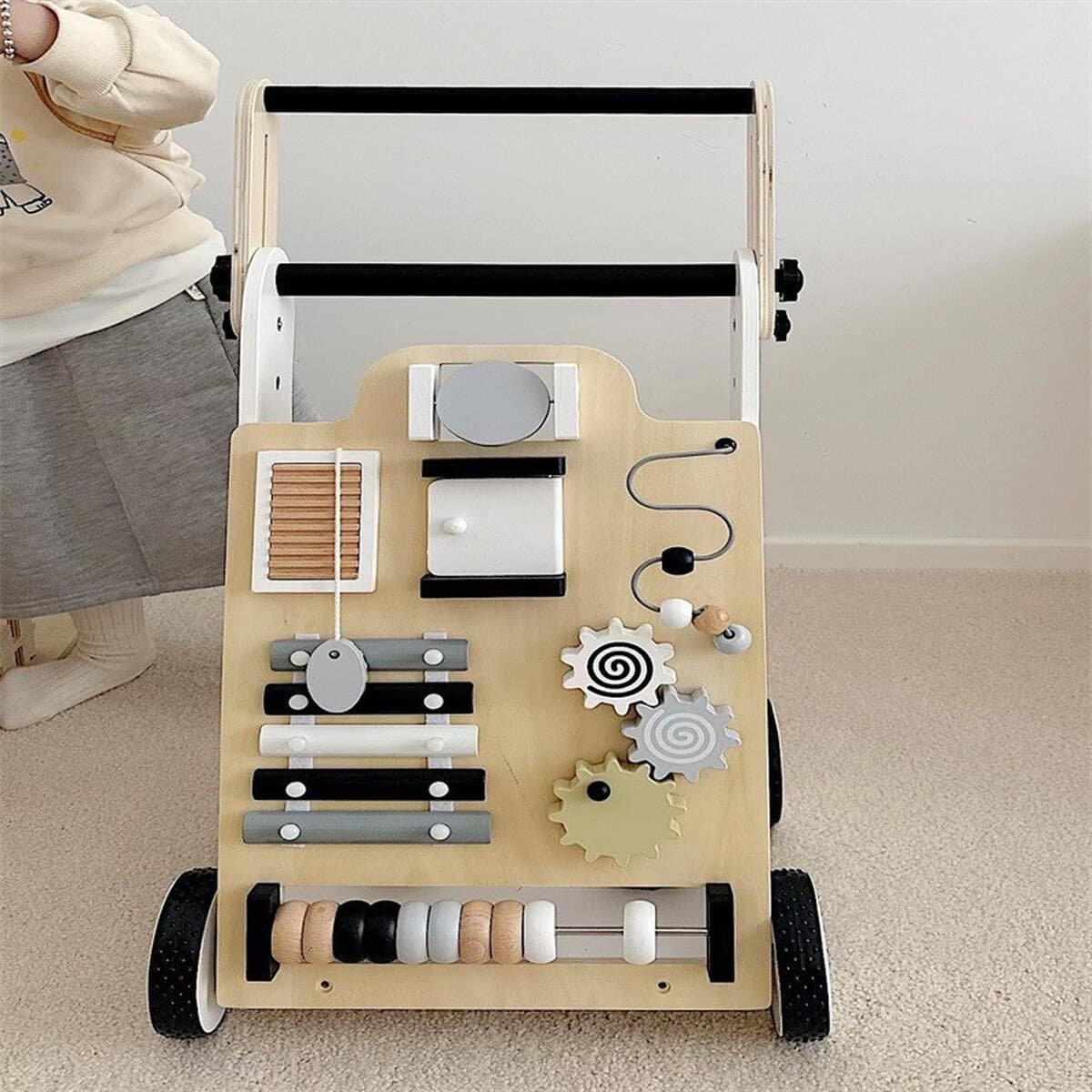 Детский деревянный многофункциональный ходунок-пианино для раннего развития, с защитой от опрокидывания, с ручкой для...