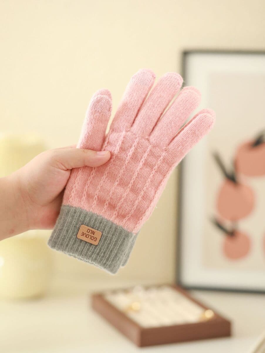 Вязаный сенсорный экран дамы осенью и зимой тепло нескользящие и бархатные толстые двухцветные жаккардовые перчатки