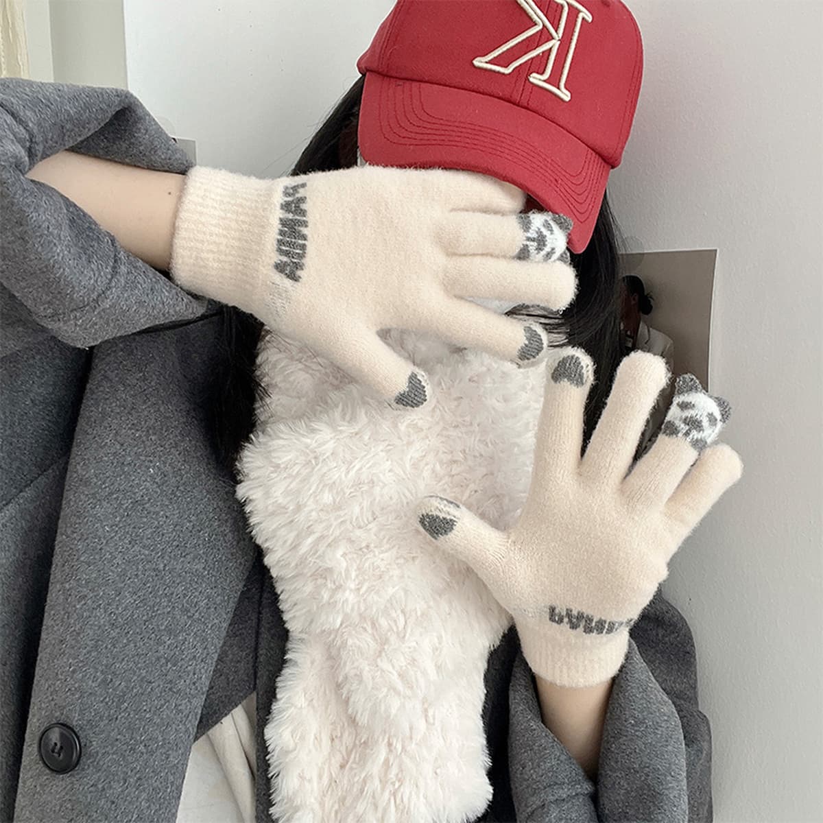 Осенне-зимние женские милые теплые утолщенные Холодостойкие студенческие вязаные шерстяные хлопковые перчатки с сенсорным...