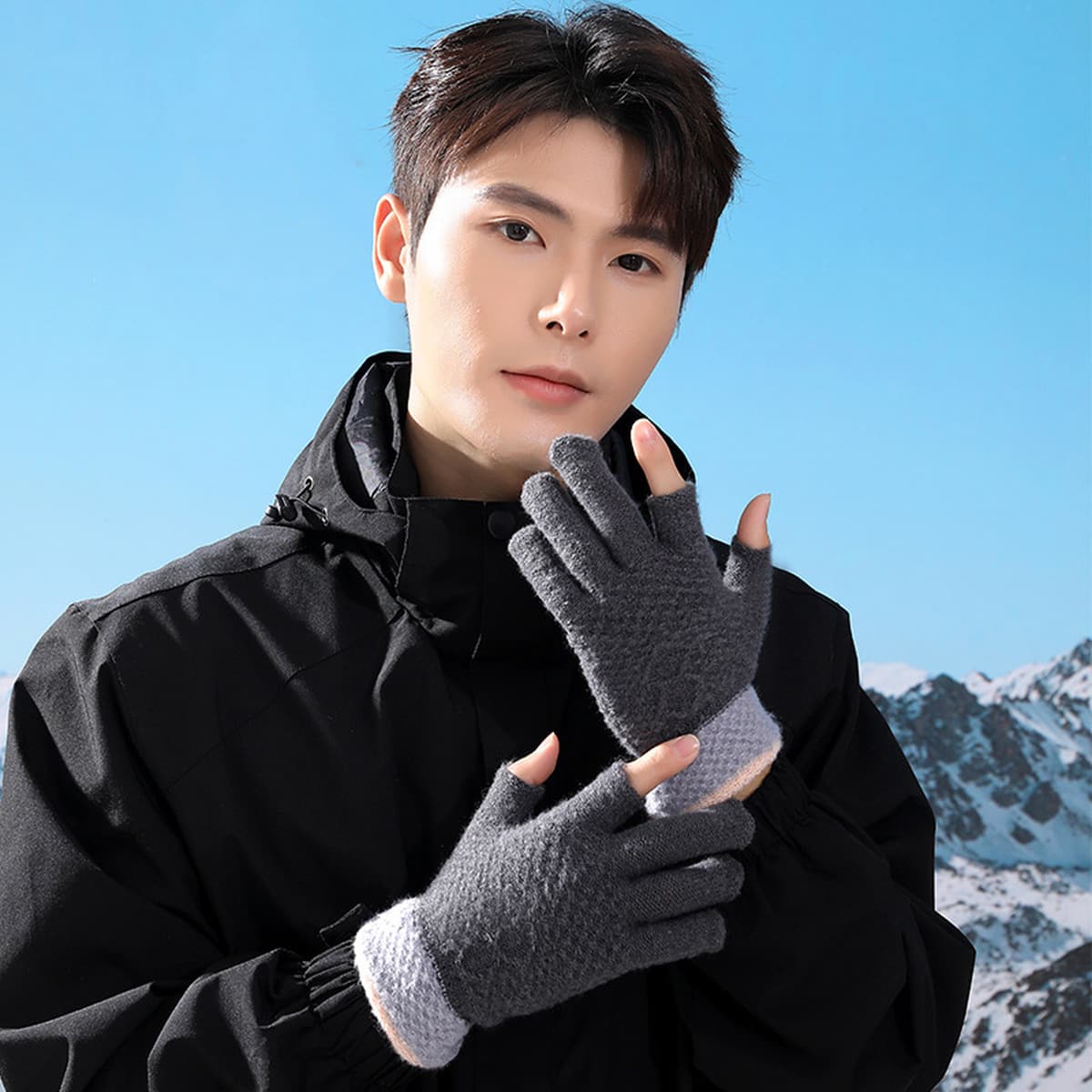 Мужские и женские зимние перчатки с двумя пальцами, новый стиль для работы за компьютером и набора текста, теплые вязаные...
