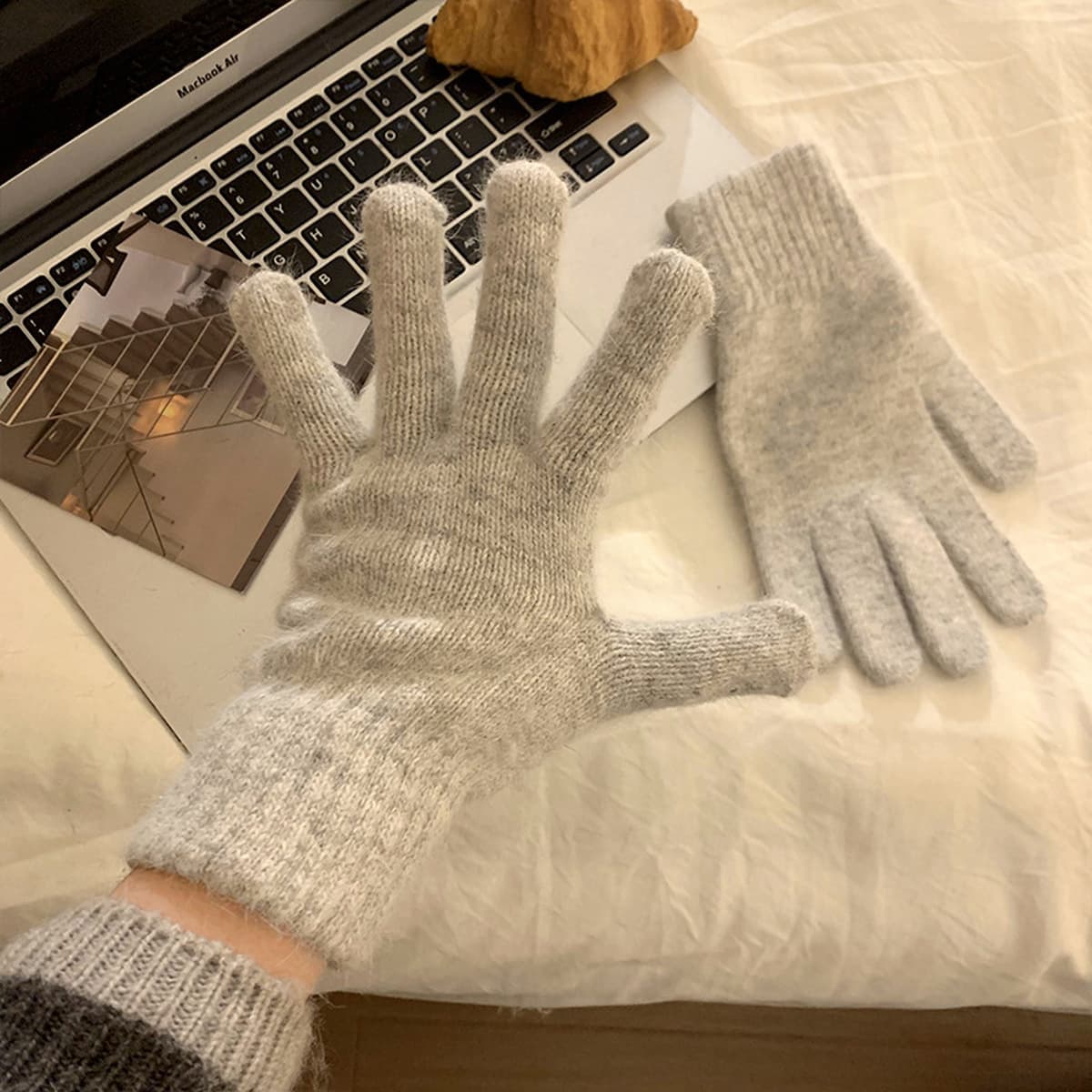 Вязаные шерстяные перчатки из красного кроличьего меха для женщин, осень-зима 2024, утолщенные, теплые и морозостойкие, с...