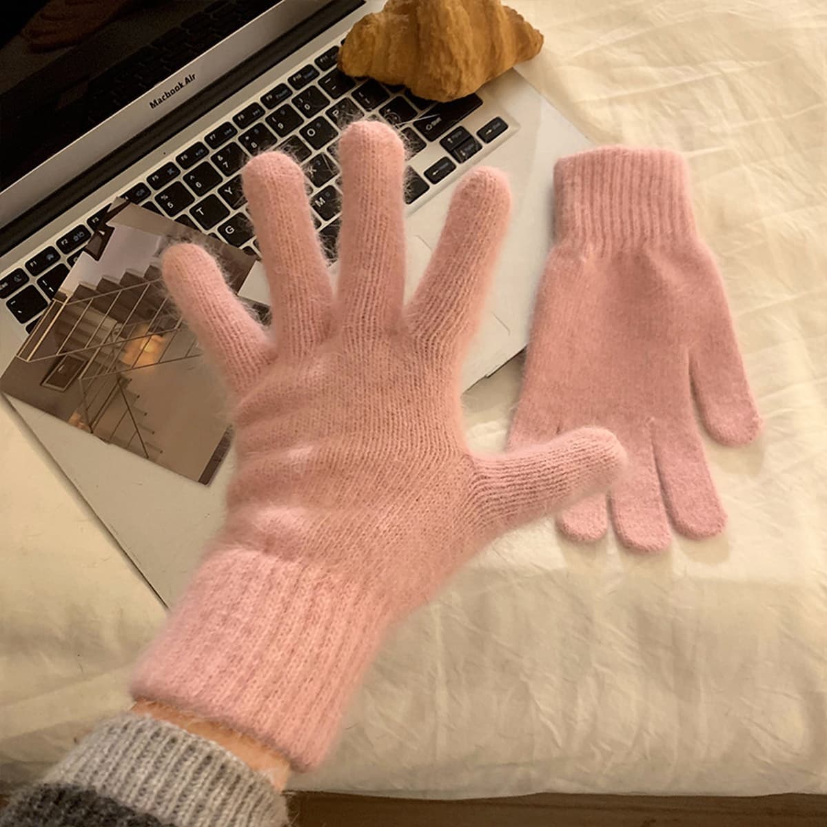Вязаные шерстяные перчатки из красного кроличьего меха для женщин, осень-зима 2024, утолщенные, теплые и морозостойкие, с...