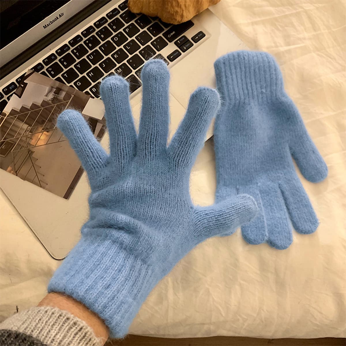 Вязаные шерстяные перчатки из красного кроличьего меха для женщин, осень-зима 2024, утолщенные, теплые и морозостойкие, с...