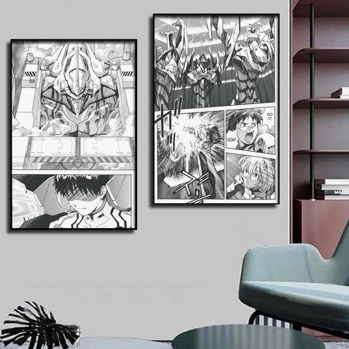 EVA Черно-белый комический плакат Декоративная роспись киберспорт комната кабинет спальня декоративная стена Евангелион...