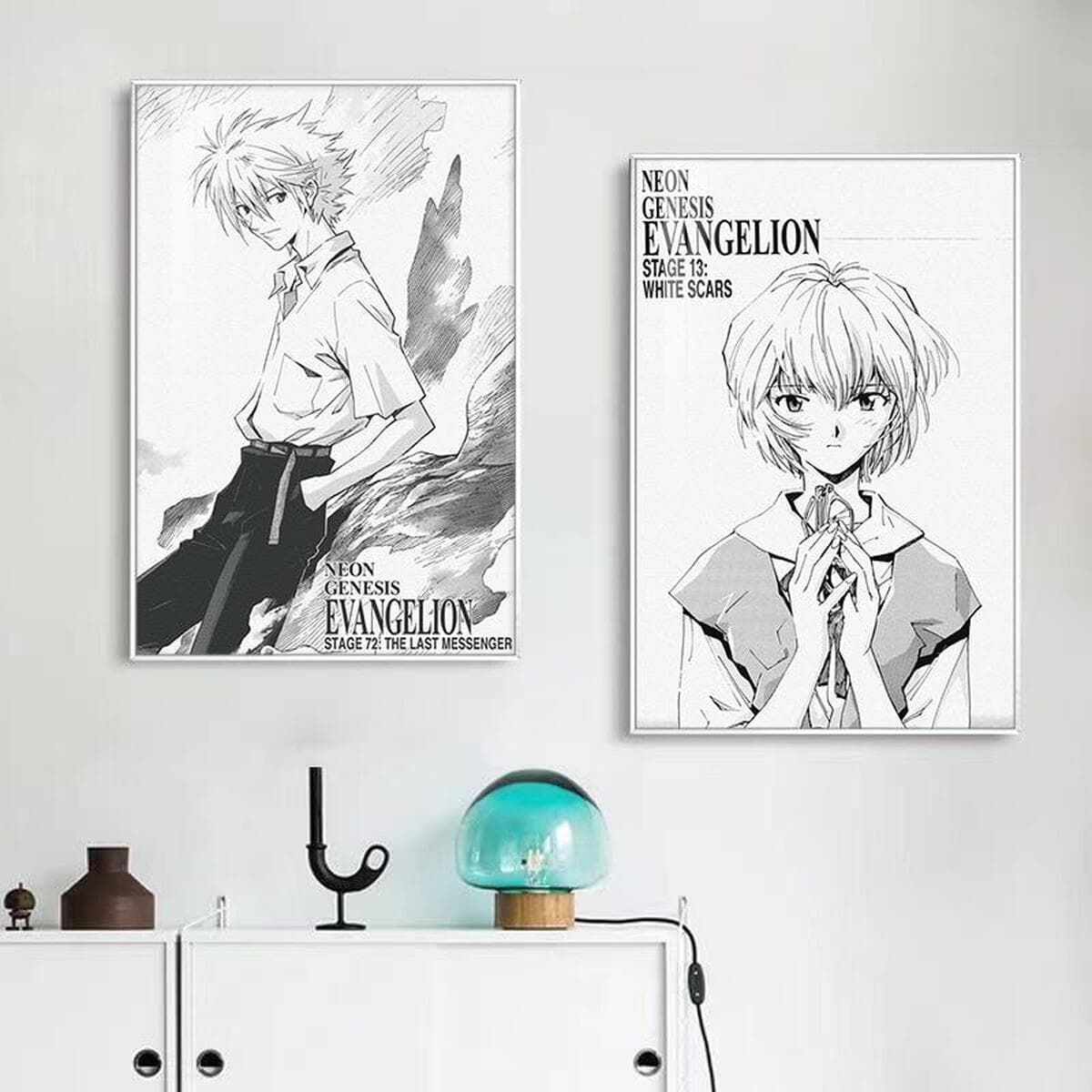 EVA Черно-белый комический плакат Декоративная роспись киберспорт комната кабинет спальня декоративная стена Евангелион...