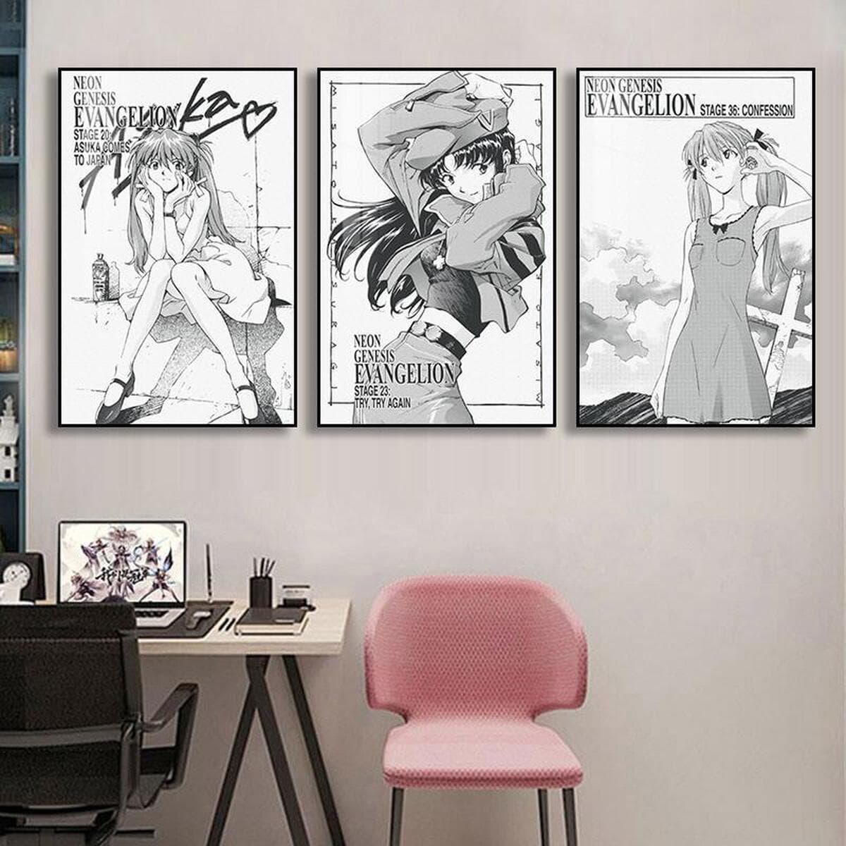 EVA Черно-белый комический плакат Декоративная роспись киберспорт комната кабинет спальня декоративная стена Евангелион...