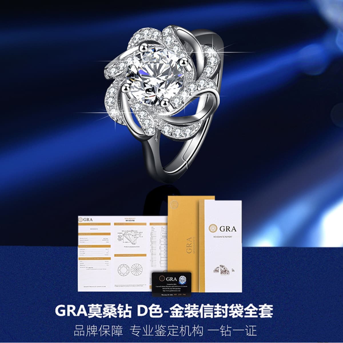 Трансграничное кольцо из стерлингового серебра S925 женский Муассанит 1 карат цветок микро инкрустированный Полный Бриллиант...