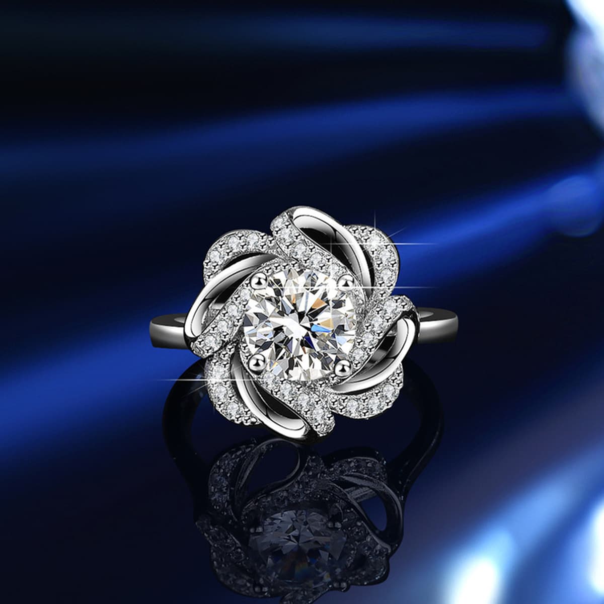Трансграничное кольцо из стерлингового серебра S925 женский Муассанит 1 карат цветок микро инкрустированный Полный Бриллиант...