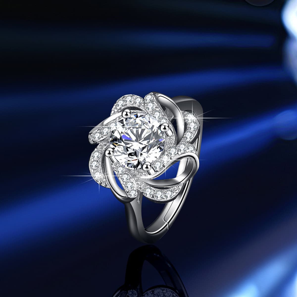 Трансграничное кольцо из стерлингового серебра S925 женский Муассанит 1 карат цветок микро инкрустированный Полный Бриллиант...