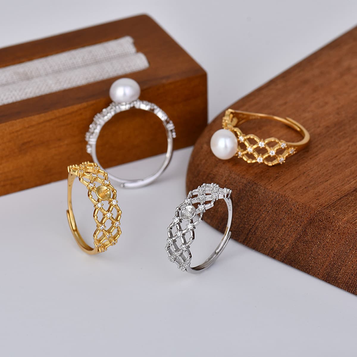 Кольцо из стерлингового серебра S925 с жемчужной оправой, высококачественное ажурное регулируемое кольцо, полуфабрикат для...