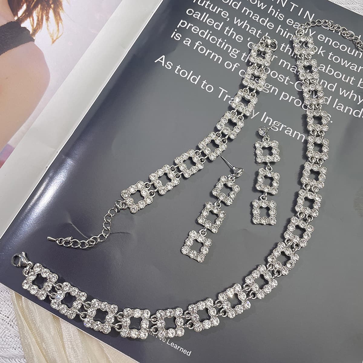 Европейский и американский тренд нишевые дизайны с бриллиантами и кисточками геометрические квадратные ожерелья серьги...