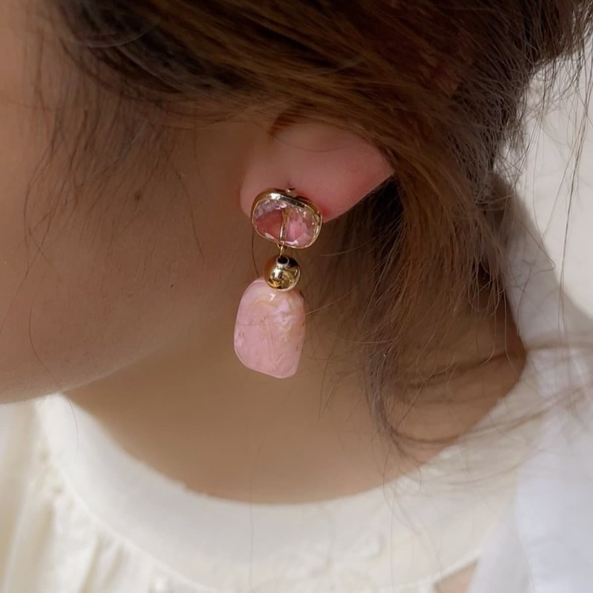 Новый 18-каратный металлический ветер порошок нефритовые серьги 925 серебряные иглы ретро сладкий минималистский мода летние...